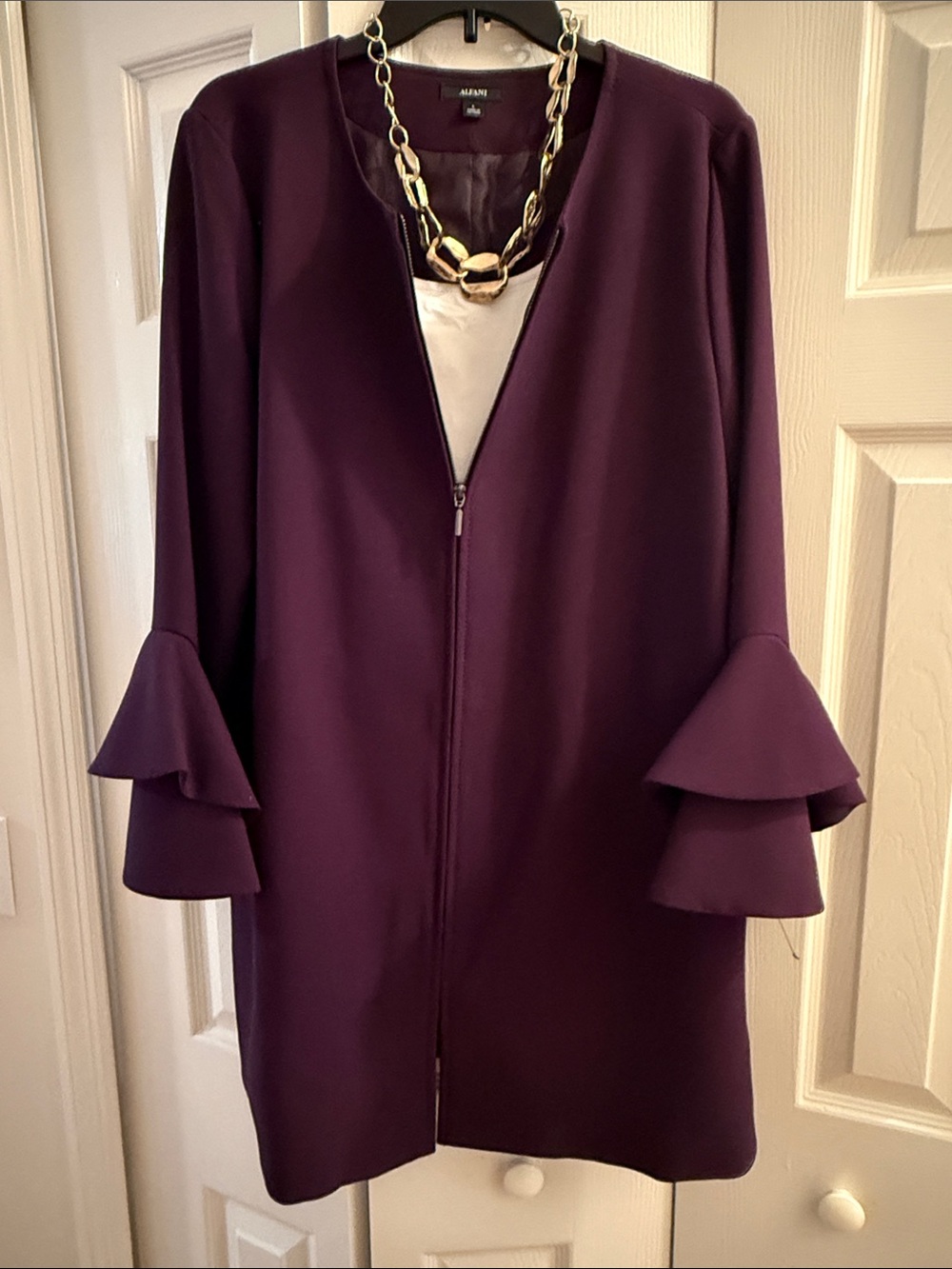 Alfani Plum Layered-Ruffle Sleeve Blazer - Picture 1 of 3